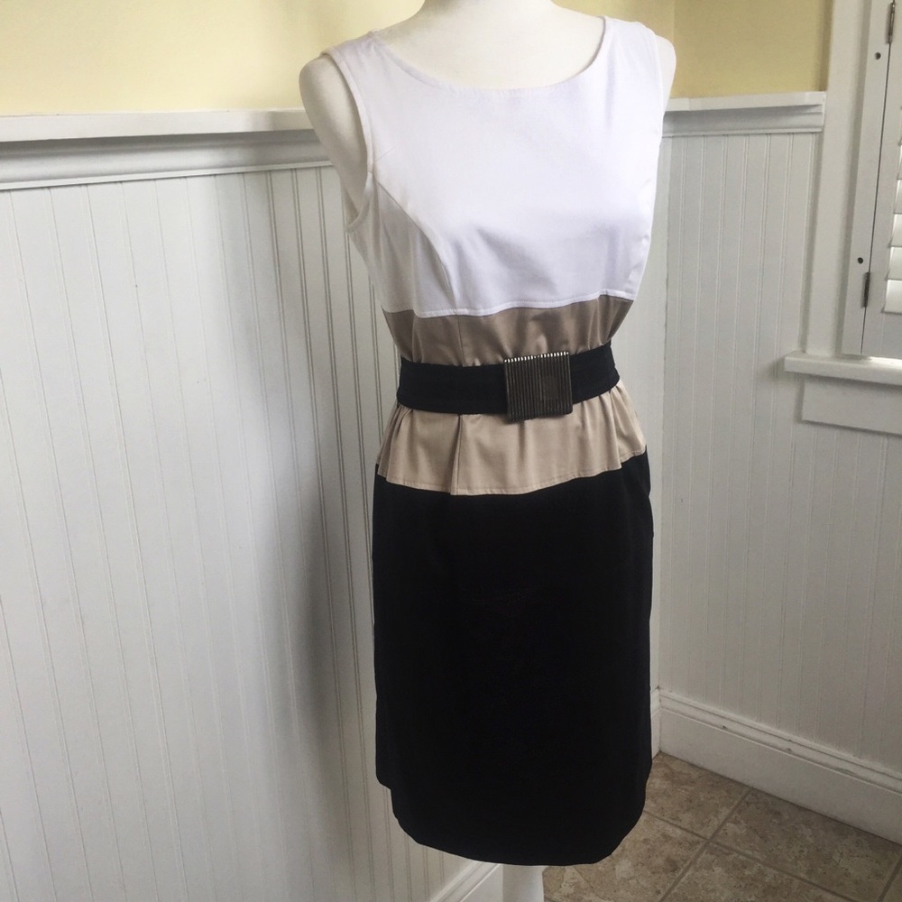 Liz Claiborne Colorblocked, Belted Cotton Dress 6